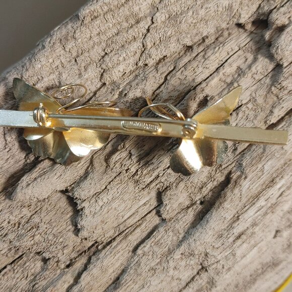Giovanni Pin Brooch Vintage Gold Tone Butterfly Floral Signed Elegan Nature I - Picture 7 of 12